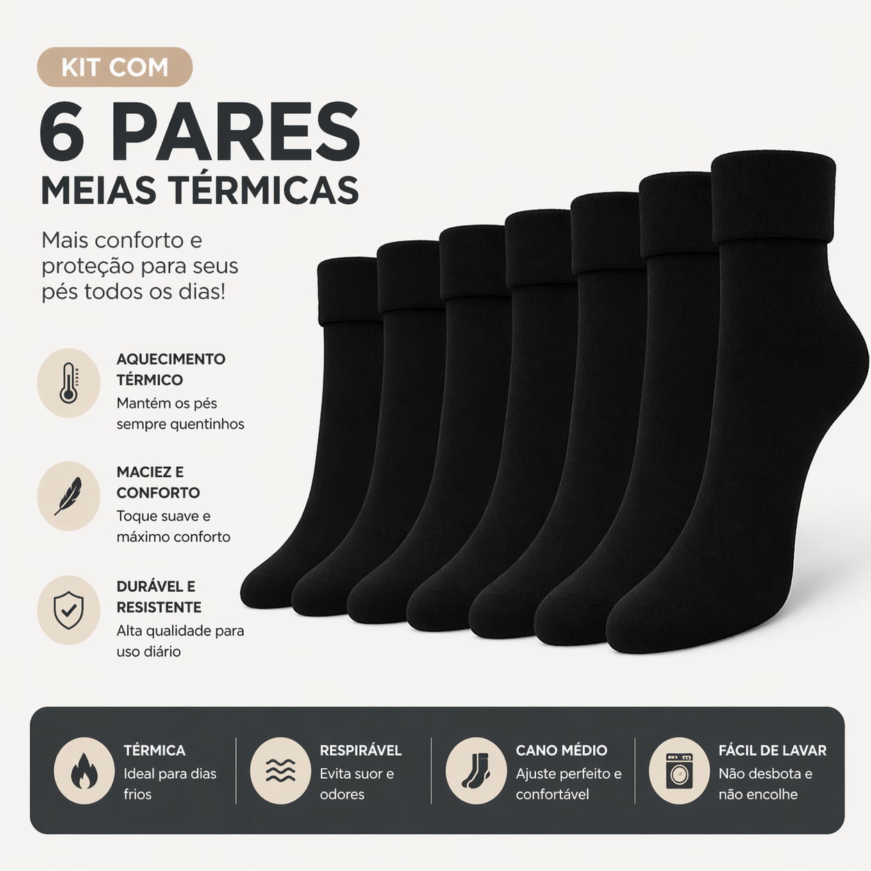 Kit 6 Pares de Meias Térmicas - PLUFFI™